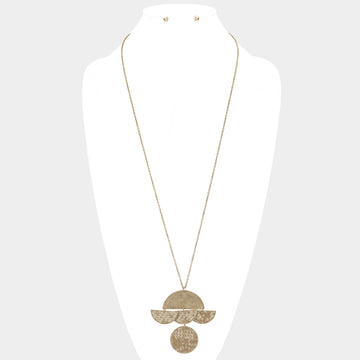 Madeline Love Neutral, Worn Gold Geometric Patterned Metal Link Pendant Necklace - Necklaces