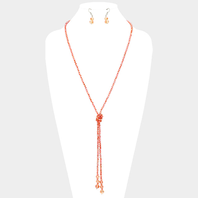 Madeline Love Coral Faceted Beaded Y Shaped Necklace - Necklaces
