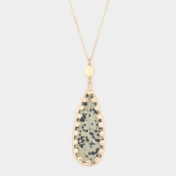 Madeline Love Black, Neutral Semi Precious Teardrop Pendant Long Necklace - Necklaces