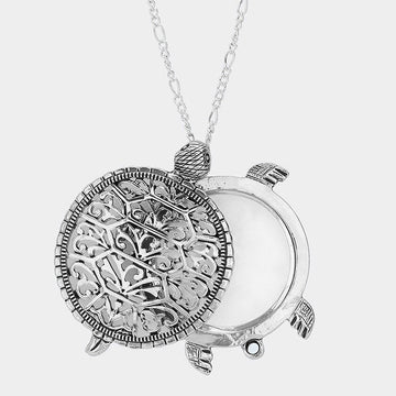 Madeline Love Rhodium 2-Layers Turtle Pendant with Glass Disc Necklace - Necklaces