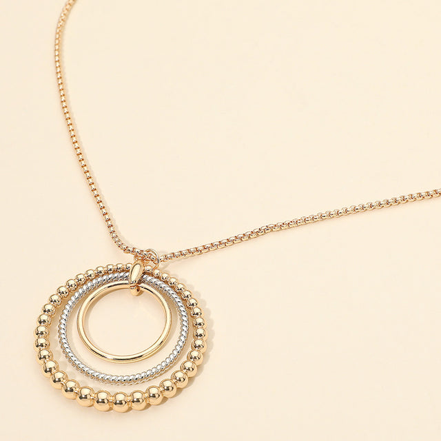 Madeline Love Gold, Two Tone Metal Bubble Layered Ring Pendant Long Necklace