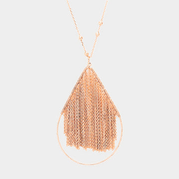 Madeline Love Rose Gold Metal Chain Fringe Teardrop Hoop Pendant Long Necklace - Necklaces