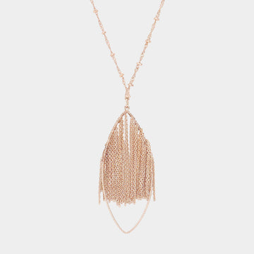 Madeline Love Rose Gold Metal Chain Fringe Oval Hoop Pendant Long Necklace - Necklaces