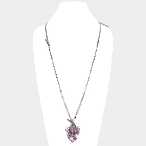 Natural Stone Crystal Celluloid  Acetate Suede Adjustable Necklace - Gray
