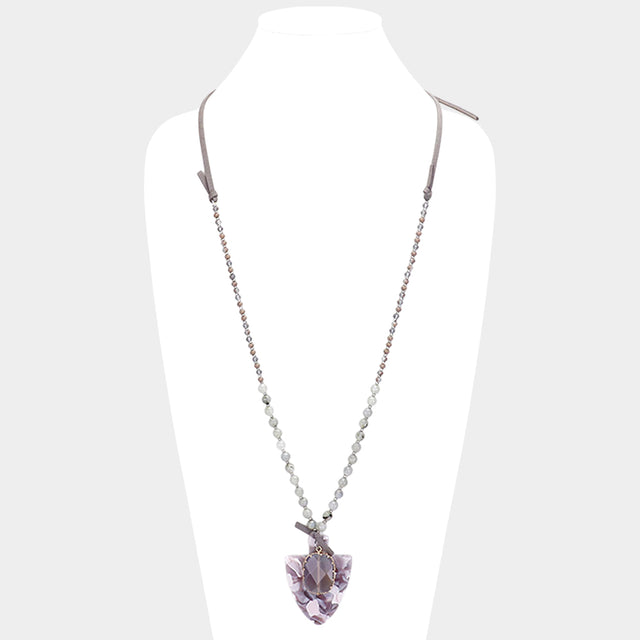 Madeline Love Gray Natural Stone Crystal Celluloid  Acetate Suede Adjustable Necklace - Necklaces