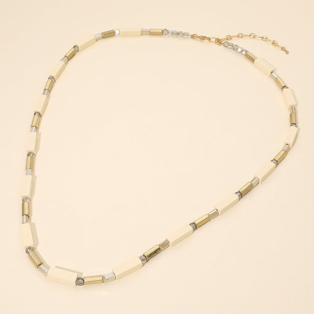 Madeline Love Ivory Structured Wooden Metal Bar Beaded Long Necklace - Necklaces