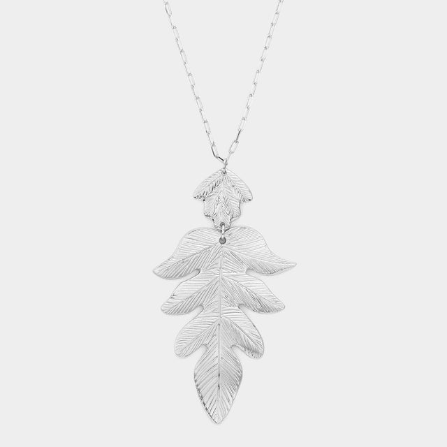 Madeline Love Silver Metal Leaf Pendant Long Necklace - Necklaces