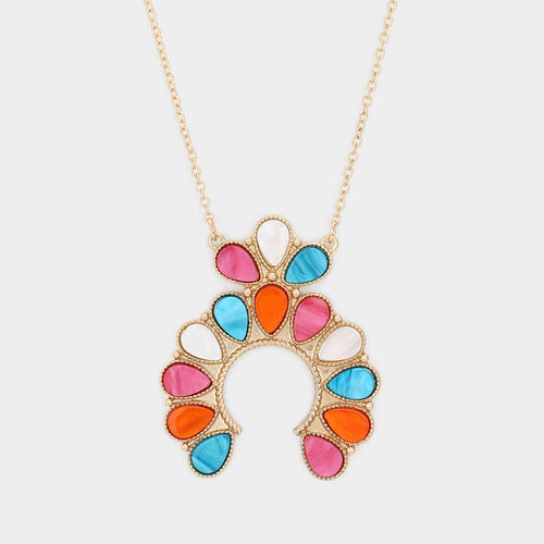 Celluloid Acetate Teardrop Squash Blossom Pendant Long Necklace - Multi
