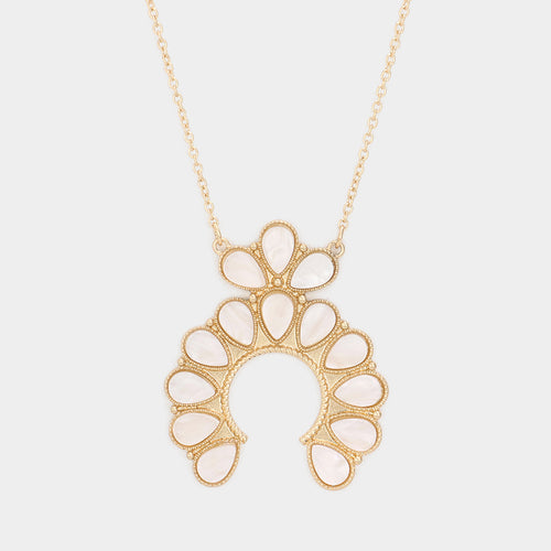 Celluloid Acetate Teardrop Squash Blossom Pendant Long Necklace - White