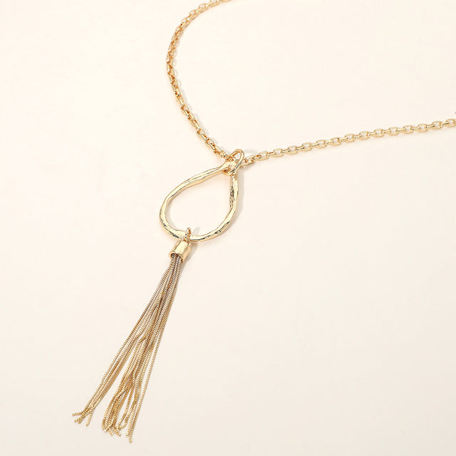 Madeline Love Gold Open Teardrop Tassel Drop Pendant Long Necklace - Necklaces