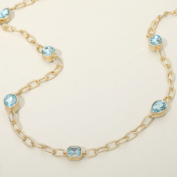 Madeline Love Aqua Elegant Faceted Square Teardrop Oval Emerald Stone Accent Long Necklace - Necklaces