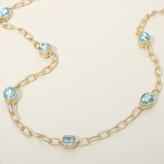 Madeline Love Aqua Elegant Faceted Square Teardrop Oval Emerald Stone Accent Long Necklace - Necklaces