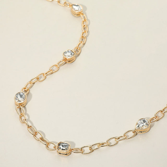 Madeline Love Clear Elegant Faceted Square Teardrop Oval Emerald Stone Accent Long Necklace