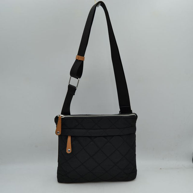 Quilted Crossbody Messenger Bag with Adjustable Strap - Black - Crossbody Bags