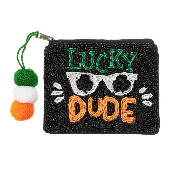 LUCKY DUDE Message Sequin Sunglasses Beaded Mini Pouch Bag, Add a touch of fun and sparkle to your outfit. The sequin design and beaded detailing make it a stylish accessory, while the mini size makes it a convenient pouch for storing small items. Perfect for the outing, this bag is sure to make a statement.