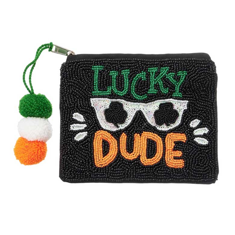 LUCKY DUDE Message Sequin Sunglasses Beaded Mini Pouch Bag, Add a touch of fun and sparkle to your outfit. The sequin design and beaded detailing make it a stylish accessory, while the mini size makes it a convenient pouch for storing small items. Perfect for the outing, this bag is sure to make a statement.