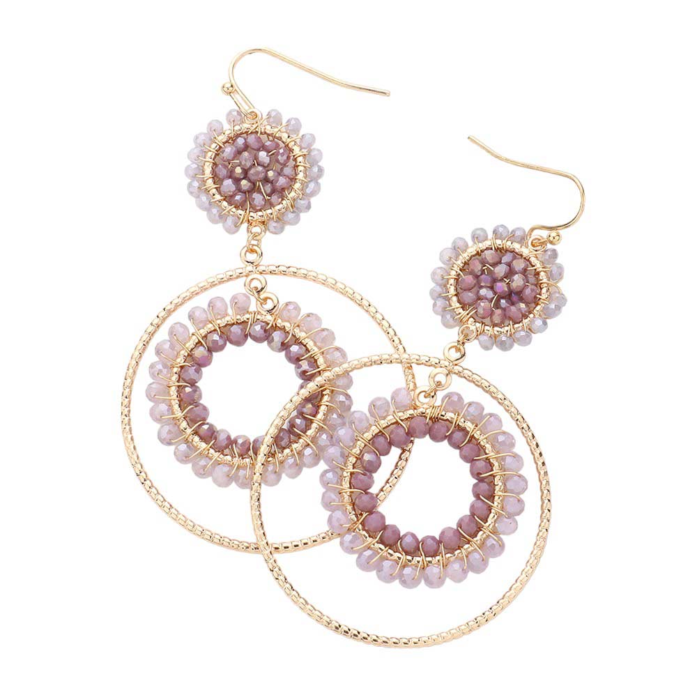Lavender Faceted Beaded Metallic Tiered Circle Dangle Earrings, will add a touch of subtle sparkle to your outfit. Crafted with a modern and eye-catching design, these earrings feature a faceted bead, a tiered circle, and a dangle pattern for a unique and stylish look. Perfect for either a special occasion or everyday wear.