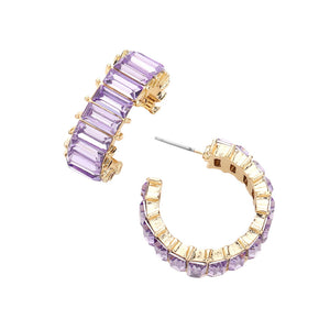 Lavender Baguette Stone Cluster Hoop Evening Earrings, complete your look with these hoop earrings on special occasions. These beautifully unique designed earrings with beautiful colors are suitable as gifts for wives, girlfriends, lovers, friends, and mothers. An excellent choice for wearing at outings, parties, events, etc.