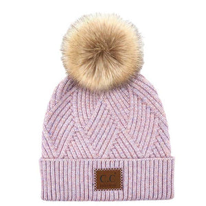 Lavender C.C Heather Beanie Hat With Pom Pom And Suede Patch, provides excellent protection and a fashionable look with its soft heather knit material, faux fur pom pom, and stylish suede patch. The fabric is designed to keep you comfortably warm in cold weather. Add this fashionable accessory to the winter wardrobe collection.