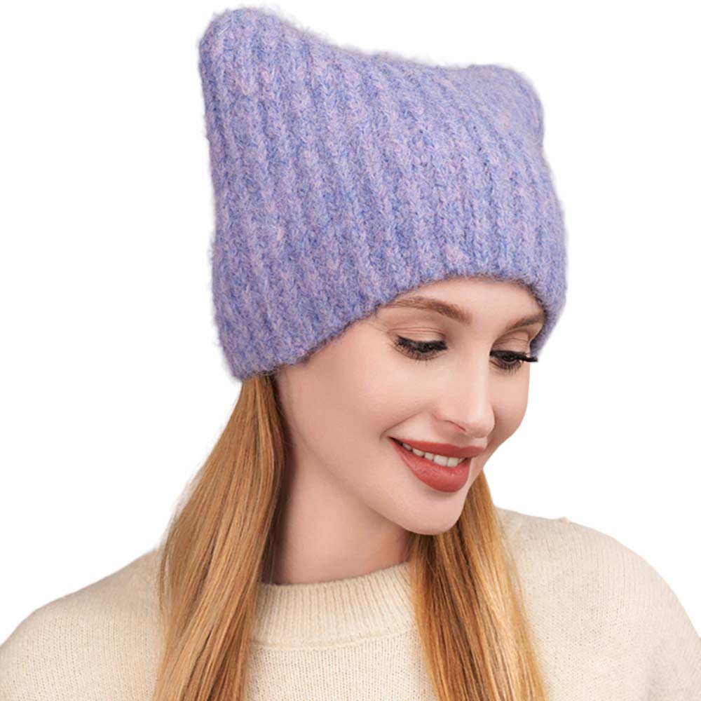 Lavender Cat Knit Beanie Hat, Stay warm this winter with these hats! This knitted beanie is made from high-quality polyester for maximum insulation and durability. It features a fashionable and fun cat design, perfect for any cat lover. A perfect gift choice for your close people in the winter season.