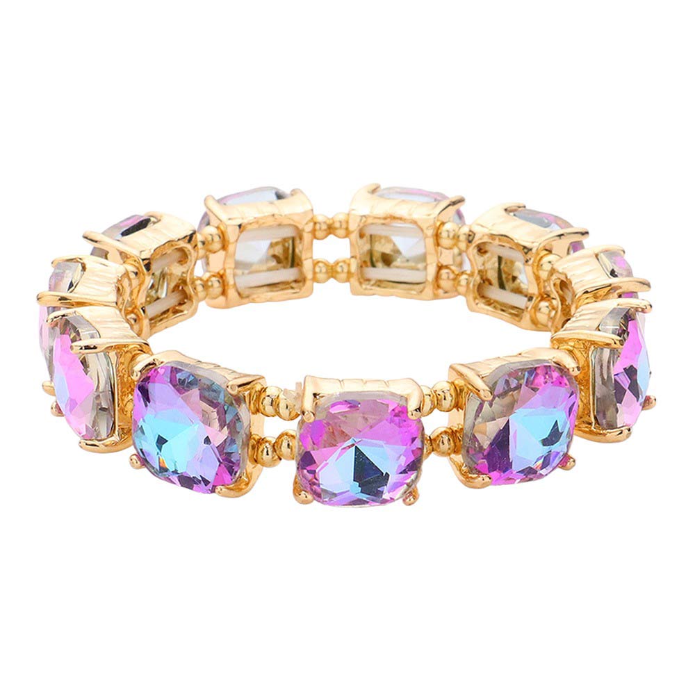 Lavender Cushion Square Stone Stretch Evening Bracelet, features a delicate combination of stones set in a modern cushion square. Perfect for adding sparkle and sophistication to any outfit. This is the perfect gift, especially for your friends, family, and the people you love and care about.