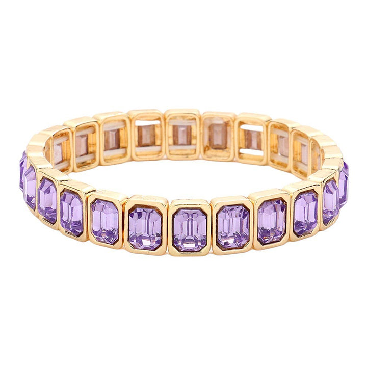 Lavender Emerald Cut Stone Stretch Evening Bracelet, will bring elegance to any evening look. Crafted with shimmering emerald cut stones, this bracelet is a timeless piece that is sure to make you stand out. Stretchable and easy to wear, this bracelet offers a sophisticated style for any special occasion. Nice gift idea.