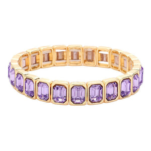 Lavender Emerald Cut Stone Stretch Evening Bracelet, will bring elegance to any evening look. Crafted with shimmering emerald cut stones, this bracelet is a timeless piece that is sure to make you stand out. Stretchable and easy to wear, this bracelet offers a sophisticated style for any special occasion. Nice gift idea.