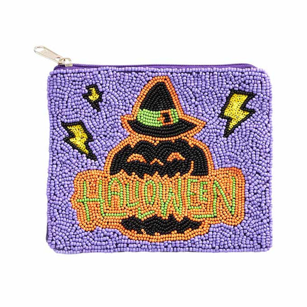 Lavender Halloween Message Pumpkin Beaded Halloween Mini Pouch Bag, be the ultimate fashionista while carrying this trendy massage-themed mini pouch bag! Add the perfect luxe to your Halloween attire with it. This is the perfect gift for Halloween, especially for your friends, family, and the people you love and care about.