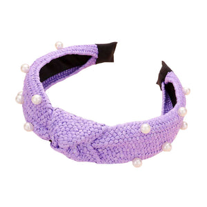 Lavender Pearl Embellished Straw Knot Burnout Headband, create a beautiful look while perfectly matching your color with the easy-to-use straw knot burnout headband. Push your hair back and spice up any plain outfit with this straw knot burnout headband! 