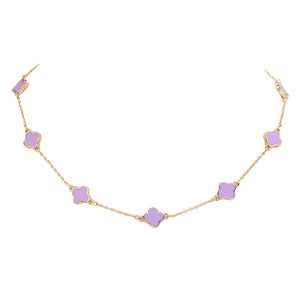 Lavender Quatrefoil Station Necklace is a sophisticated and timeless piece to elevate any outfit. Crafted with our unique quatrefoil design, this necklace is perfect for everyday wear or special occasions. Made with high-quality materials, it's a must-have staple for any jewelry collection.