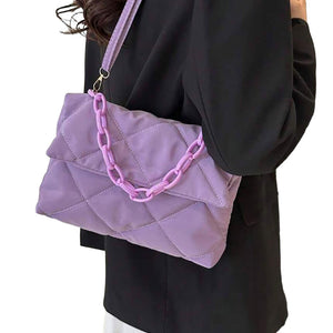 Lavender Quilted Padded Flap Shoulder Bag Crossbody Bag, this bag is expertly crafted for both style and functionality. With its padded design and quilted detailing, this bag offers both a stylish and comfortable way to carry your essentials. The flap closure adds an extra layer of security, perfect for daily or occasional use.