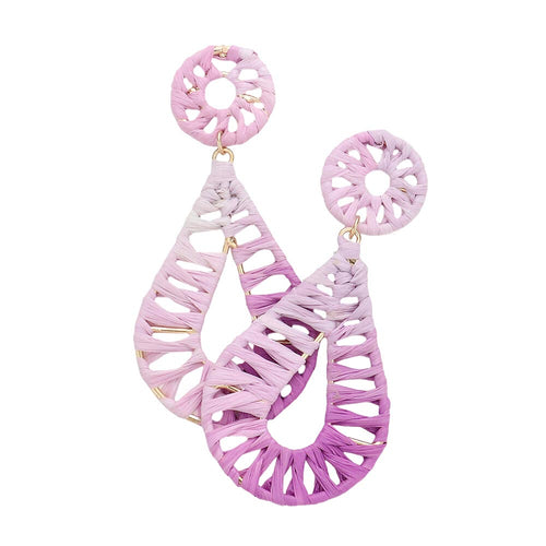 Raffia Wrapped Teardrop Dangle Earrings - Lavender