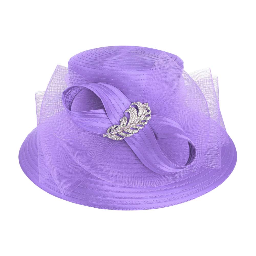 Rhinestone Embellished Feather Accented Mesh Bow Dressy Hat  display picture 2