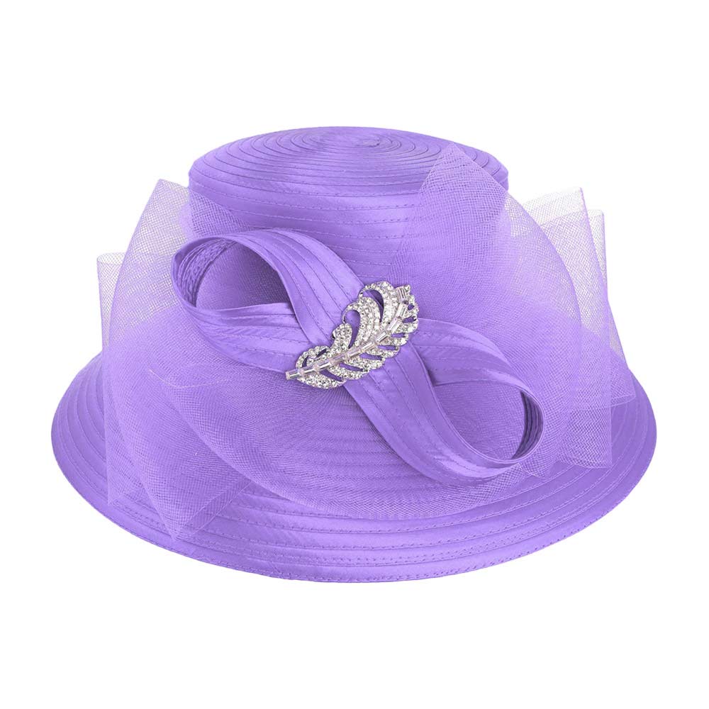 Lavender Rhinestone Embellished Feather Accented Mesh Bow Dressy Hat,  this hat will be perfect for  Tea Parties, Concerts, Evening Wear, Ascot, Races, Photo Shoots, etc. It perfect choice as a gorgeous gift for a mother, sister, grandmother, wife, daughter, or girlfriend on Birthday or at Christmas.