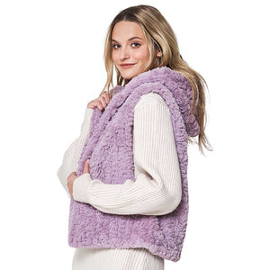 Lavender Solid Faux Fur Hooded Vest, is designed to keep you warm and stylish in the coldest of climates. Crafted from premium faux fur, this vest is sure to be a comfortable and stylish companion in any outfit. With a hood for additional protection and wind coverage, this vest is ideal for outdoor winter activities.