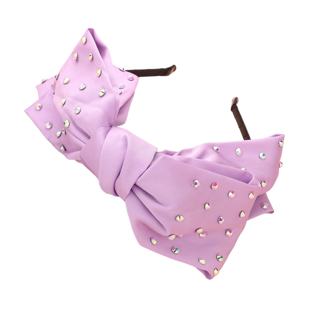 Lavender Studded Bow Headband, create a natural & beautiful look while perfectly matching your color with the easy-to-use this headband. Add a super neat and trendy knot to any boring style. Perfect for everyday wear, any occasion, outdoor festivals, and more. Awesome gift idea for your loved one or yourself.