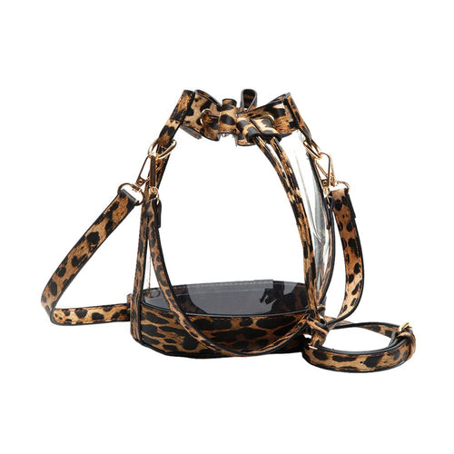 Bolso tipo cubo transparente de piel sintética sólida - Leopardo