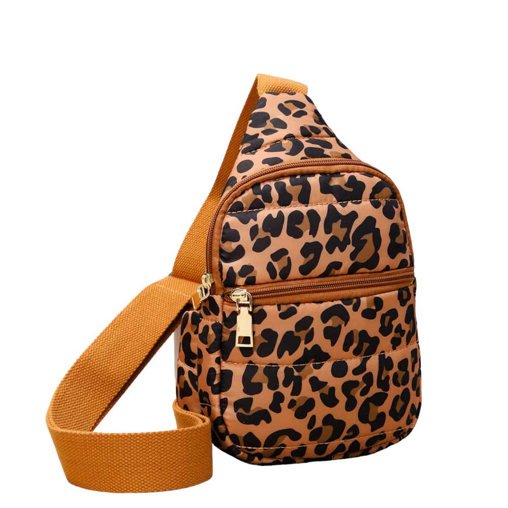 Leopard Solid Puffer Mini Sling Bag, be the ultimate fashionista while carrying this Solid Puffer Sling bag in style. It's great for carrying small and handy things. Keep your keys handy & ready for opening doors as soon as you arrive. The adjustable lightweight features room to carry what you need for long walks or trips.