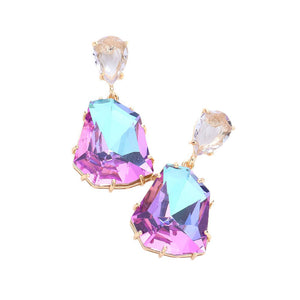 Light Amethyst Teardrop Angled Stone Link Dangle Evening Earrings, These elegant earrings feature a unique design that will add a touch of sophistication to any outfit. The angled stones create a delicate and eye-catching look, while the dangle style adds movement and dimension. Perfect for formal evening event or a special occasion.