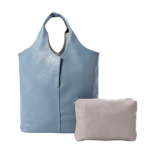 Light Blue 2PCS Reversible Metallic Tote and Pouch Bags, offers an all-around stylish and practical way to carry your essentials. Each piece features a zipper closure for secure storage and easy access. The versatile design means you can reverse the bag and create a whole new look! Ideal for everyday use and as a functional gift.