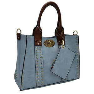 Light Blue Faux Leather Top Handle Tote Bag With Purse, is a stylish and durable bag made of high-quality faux leather. Its spacious top handle design allows for comfortable carrying and the detachable purse adds extra convenience. The bag is designed to last for years to come. Perfect gift for family members on any day.