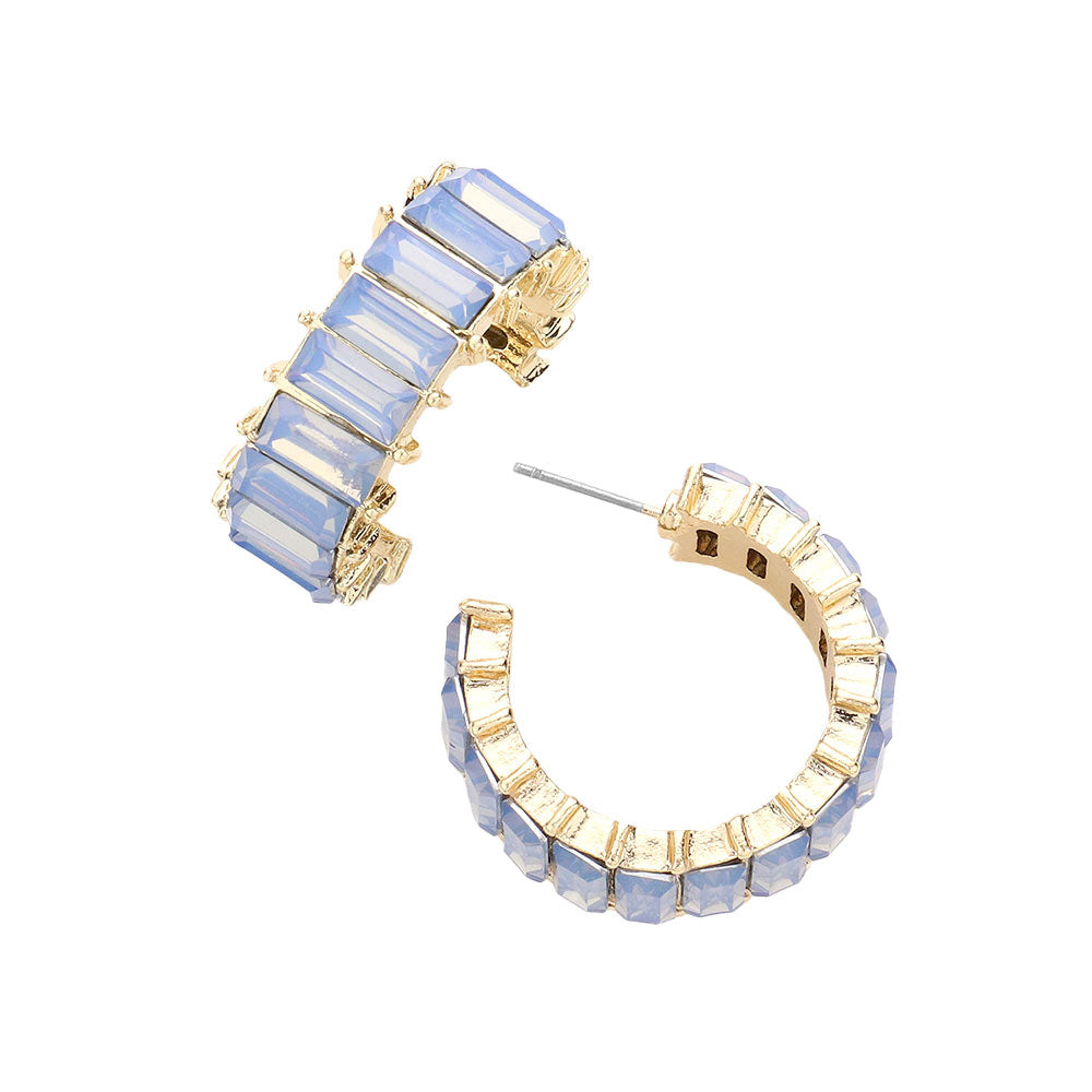 Light Blue Baguette Stone Cluster Hoop Evening Earrings, complete your look with these hoop earrings on special occasions. These beautifully unique designed earrings with beautiful colors are suitable as gifts for wives, girlfriends, lovers, friends, and mothers. An excellent choice for wearing at outings, parties, events, etc.
