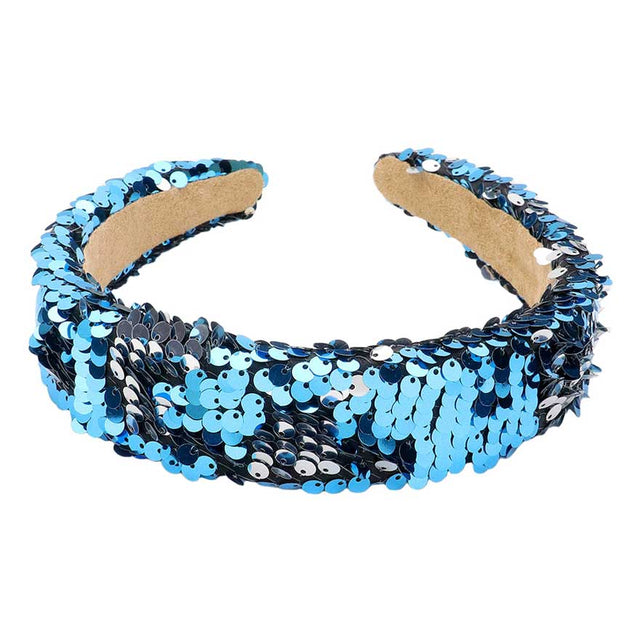 Light Blue Reversible Sequin Headband, create a natural & beautiful look while perfectly matching your color with the easy-to-use sequin headband. Push your hair back and spice up any plain outfit with this headband! Be the ultimate trendsetter & be prepared to receive compliments wearing this chic headband with all your stylish outfits!