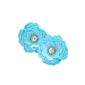 Light Blue Round Stone Centered Flower Earrings, these adorable flower earrings are bound to cause a smile. These beautifully unique designed earrings with beautiful colors are suitable as gifts for wives, girlfriends, lovers, friends, and mothers. An excellent choice for wearing at outings, parties, events, etc.