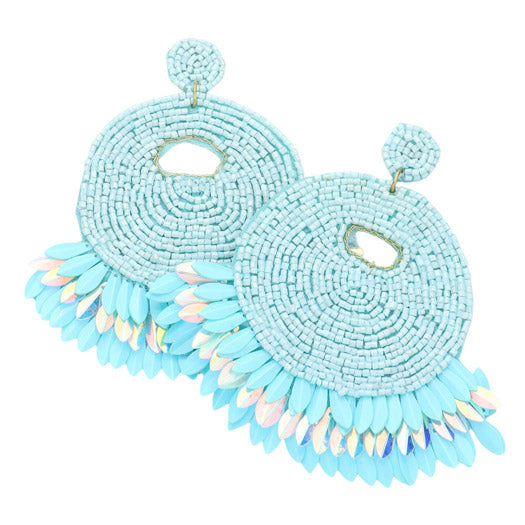 Light Blue Beaded Dangle Earrings will add a touch of glam and pizzazz to any outfit. Featuring a felt backing and colorful, sparkly beads, they're sure to turn heads. Put some color in your life with these stylish earrings! Perfect Birthday Gift, Anniversary Gift, Christmas Gift, Regalo Cumpleanos, Navidad, Aniversario