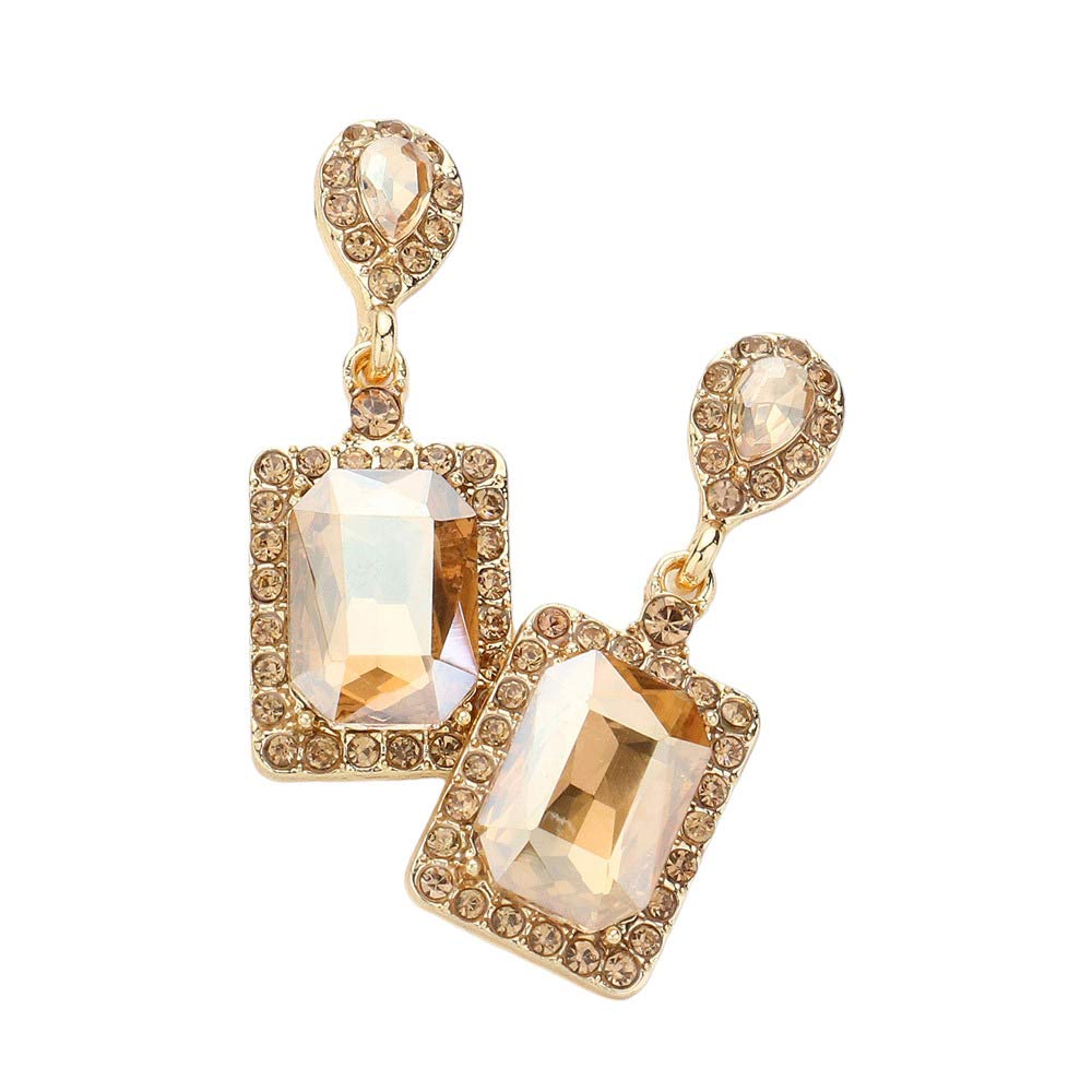 Light Col Topaz Square Stone Cluster Dangle Evening Earrings, These elegant earrings will add a touch of sophistication to any evening ensemble. With a timeless square stone design and delicate dangle, these earrings are expertly crafted for a flawless look. Elevate your style with these stunning earrings that will make you stand out.