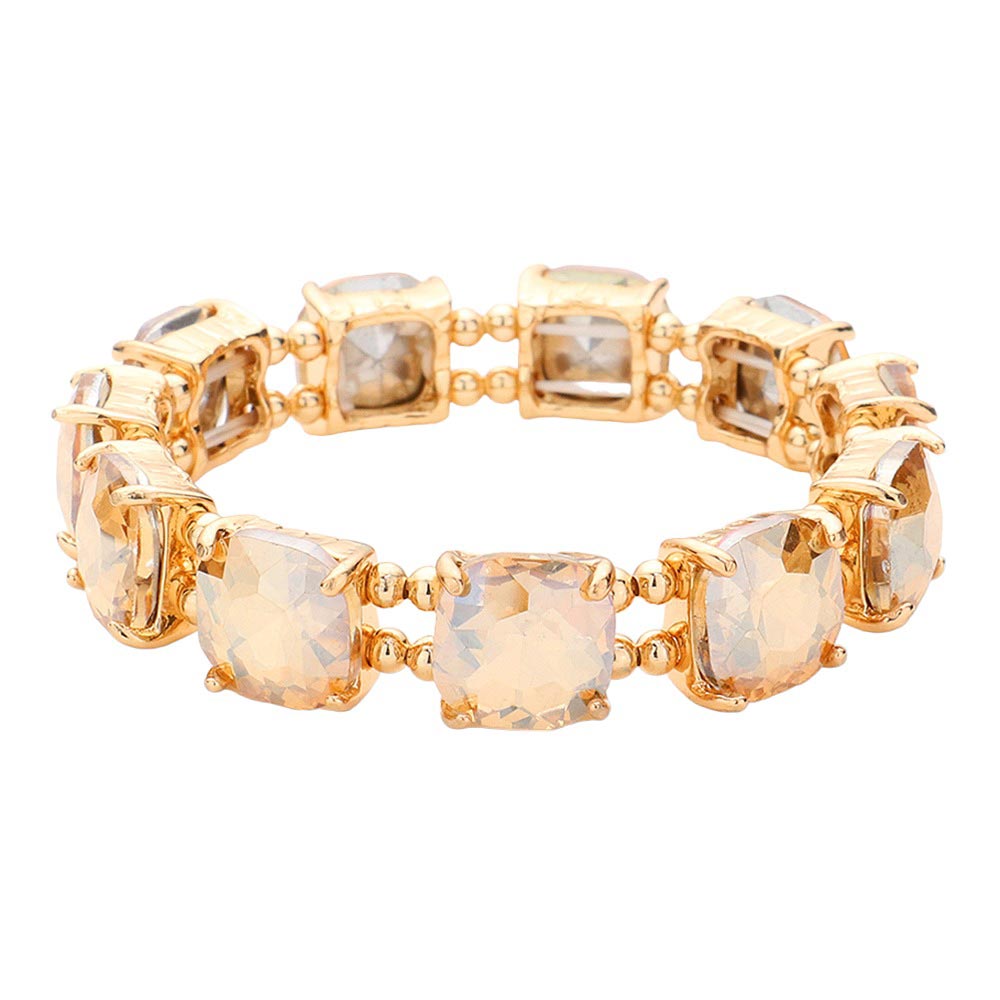 Light Col Topaz Cushion Square Stone Stretch Evening Bracelet, features a delicate combination of stones set in a modern cushion square. Perfect for adding sparkle and sophistication to any outfit. This is the perfect gift, especially for your friends, family, and the people you love and care about.