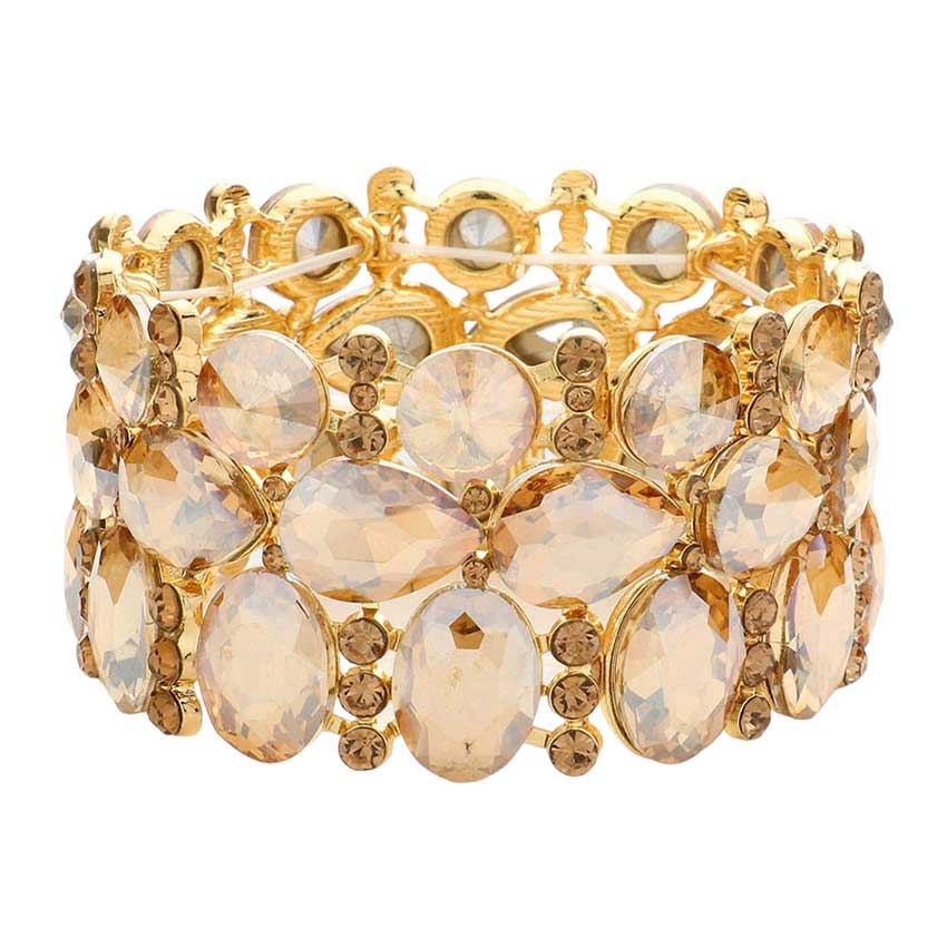 Light Col Topaz Multi Stone Cluster Evening Stretch Bracelet classy glass bracelet adds a gorgeous glow to your special occasion ensemble for a polished look. Birthday Gift, Anniversary, Valentine's Day, Christmas, Navidad, Cumpleanos, Mother's Day, Prom, Wedding Bridal, Quinceanera, Sweet 16, Novias, Dia de Madre, Novia