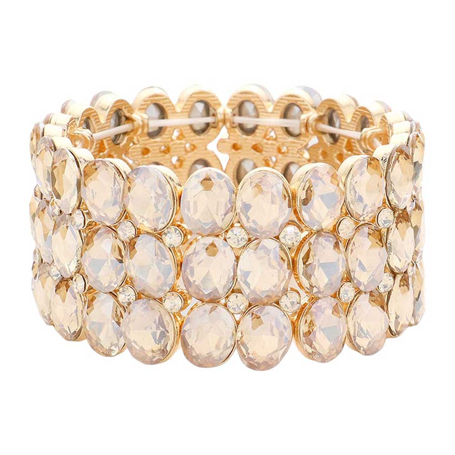 Light Col Topaz Oval Stone Cluster Stretch Evening Bracelet, This beautiful bracelet features an elegant design with 14K rose gold plated accents and center stones for a stunning, eye-catching look. Enjoy the comfort of the elasticized fit and the glamour of special occasions. Perfect for your next formal event or evening out.