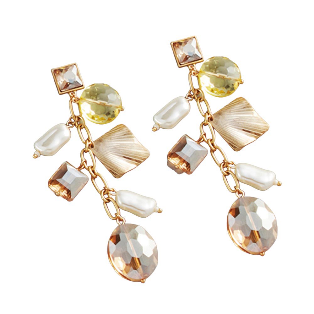 Light Col Topaz Pearl Geometric Bead Link Dangle Earrings, make a perfect gift for someone special. Crafted with pearl geometric beads and lead-nickel compliant material links, these earrings are sure to elevate any look. Give the timeless gift of elegance with these beautiful earrings. 